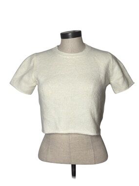 Et Clet Cream Cropped Knit Top Soft Stretch Coquette Cottagecore L